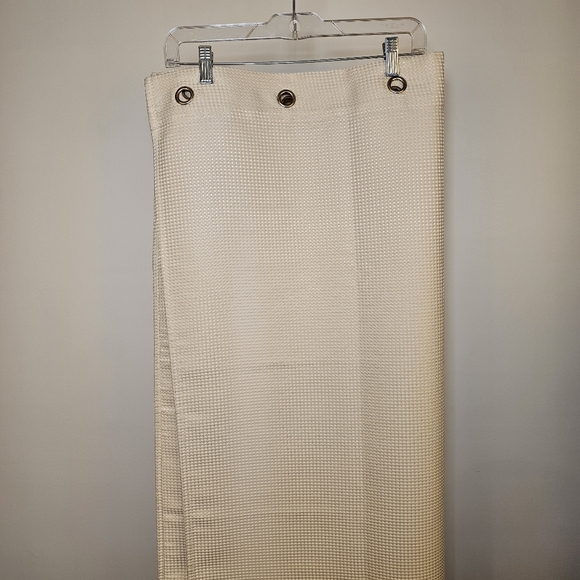 Cream white waffle texture 12 silver grommet shower curtain 70x72" - Picture 2 of 5